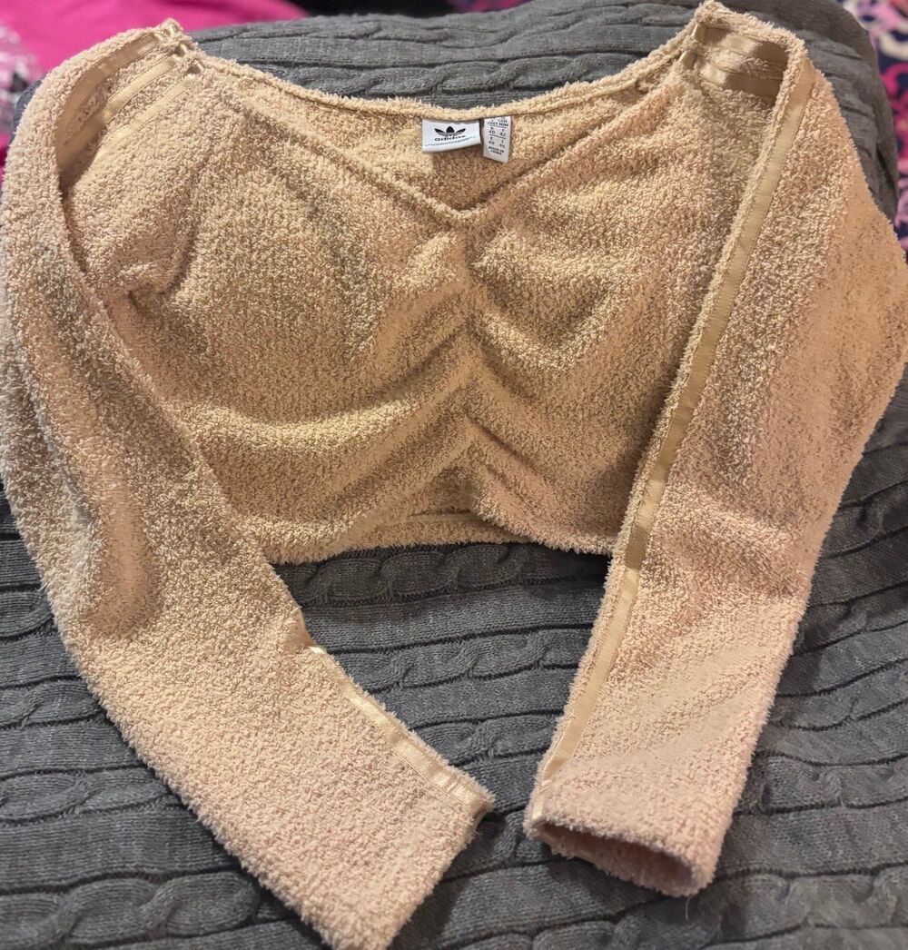 Adidas Originals Relaxed Risqué Fluffy Knit Ruched Crop Top - light yellow - Picture 6 of 8